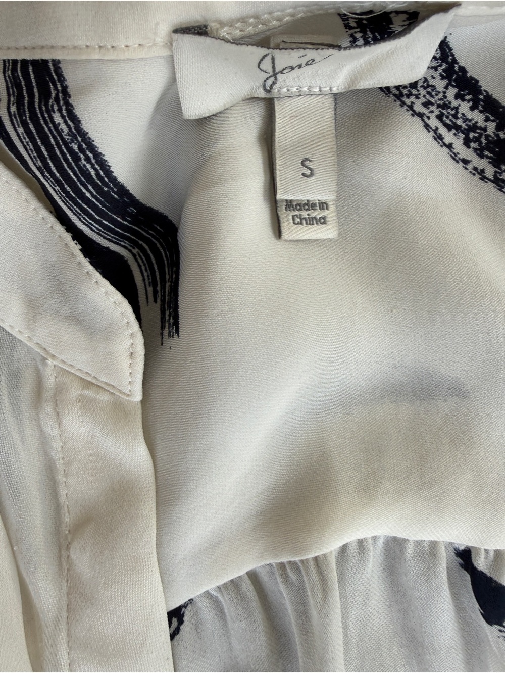 Joie Cream Blouse with Black Abstract Brush Print